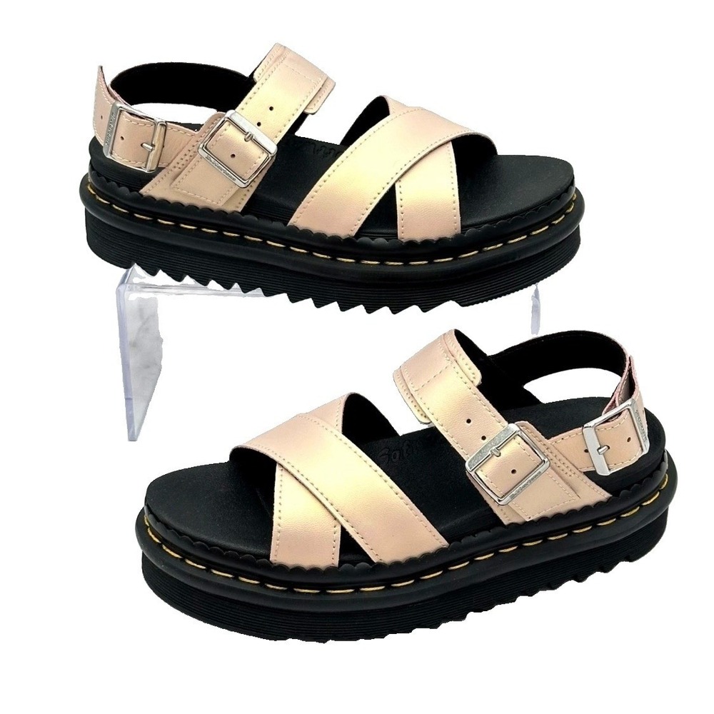 Dr. Martens Voss II Sandals Womens US 7 Pink Leather Platform Buckle Cross Strap